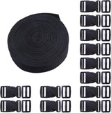 Plastic Buckle Kit Nylon Strap with Quick Release Buckle 12 Sets 1 Inch and Tri-Glide Slides with 11 Yards Nylon Strapping 1 Inch (Black)