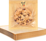 100 Pack Cookie Packaging Bags with Seal, 5.7x6.5 Inch Paper Bakery Bags with Window, Heat Sealable & Grease Resistant To Go Bake Sale Sleeves for Treat, Donut, Cake Slice, Scone, Brownie