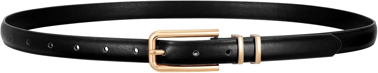 Women Skinny Leather Belt Thin Waist Belt for Women Jeans Dress Fashion Ladies Belt with Gold Buckle