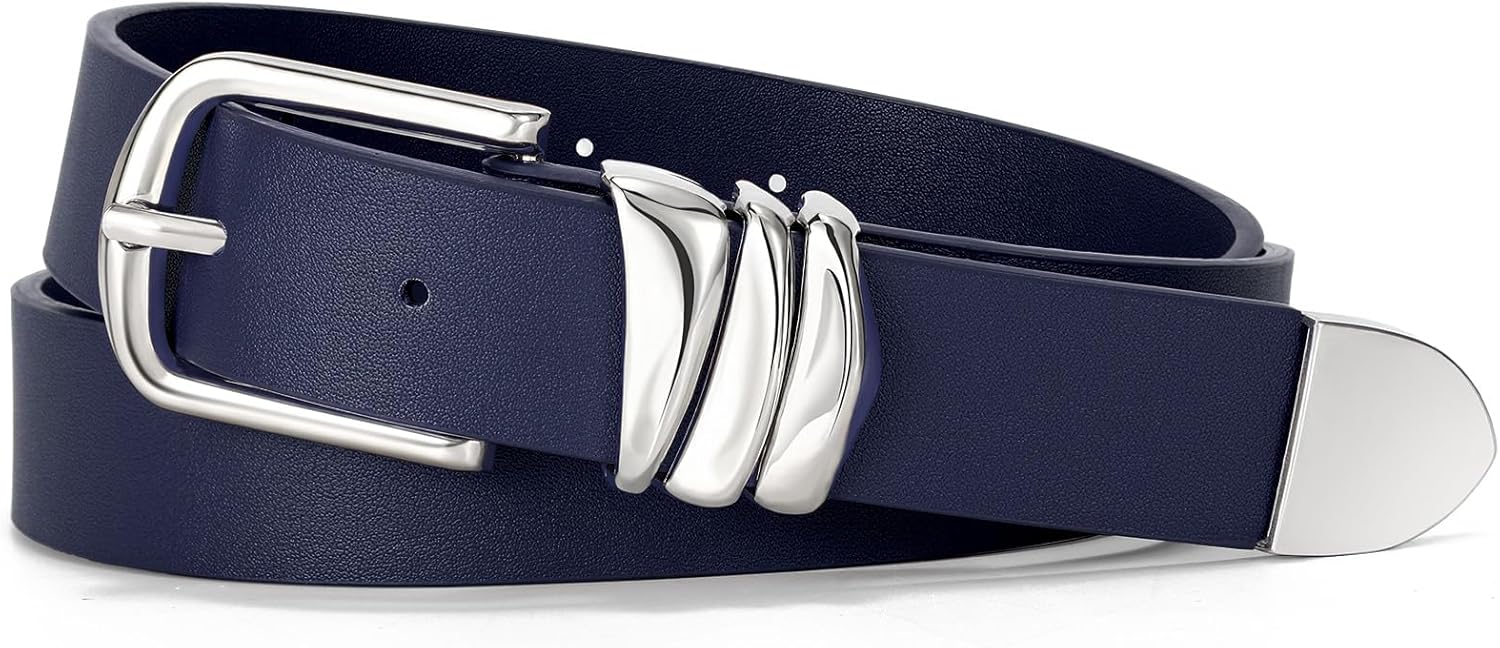 Women's Belt for Jeans Dress Leather Belt for Women Fashion Waist Ladies Belt with Silver Buckle