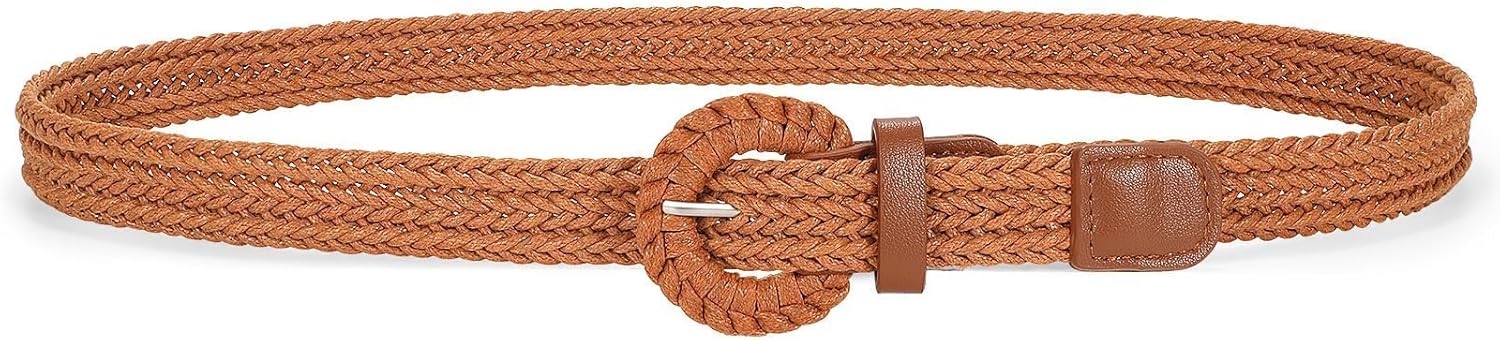 Braided Woven Belt for Women, Rattan Thin Belt Fashion Waist Belts for Summer Dress Jeans