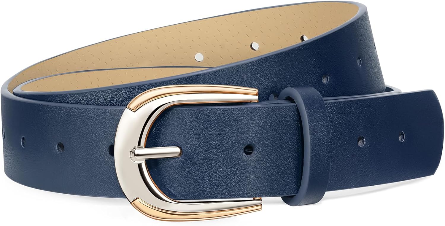 Women Leather Belt for Pants Jeans Dresses Ladies Belts with Fashion Gold Silver Buckle