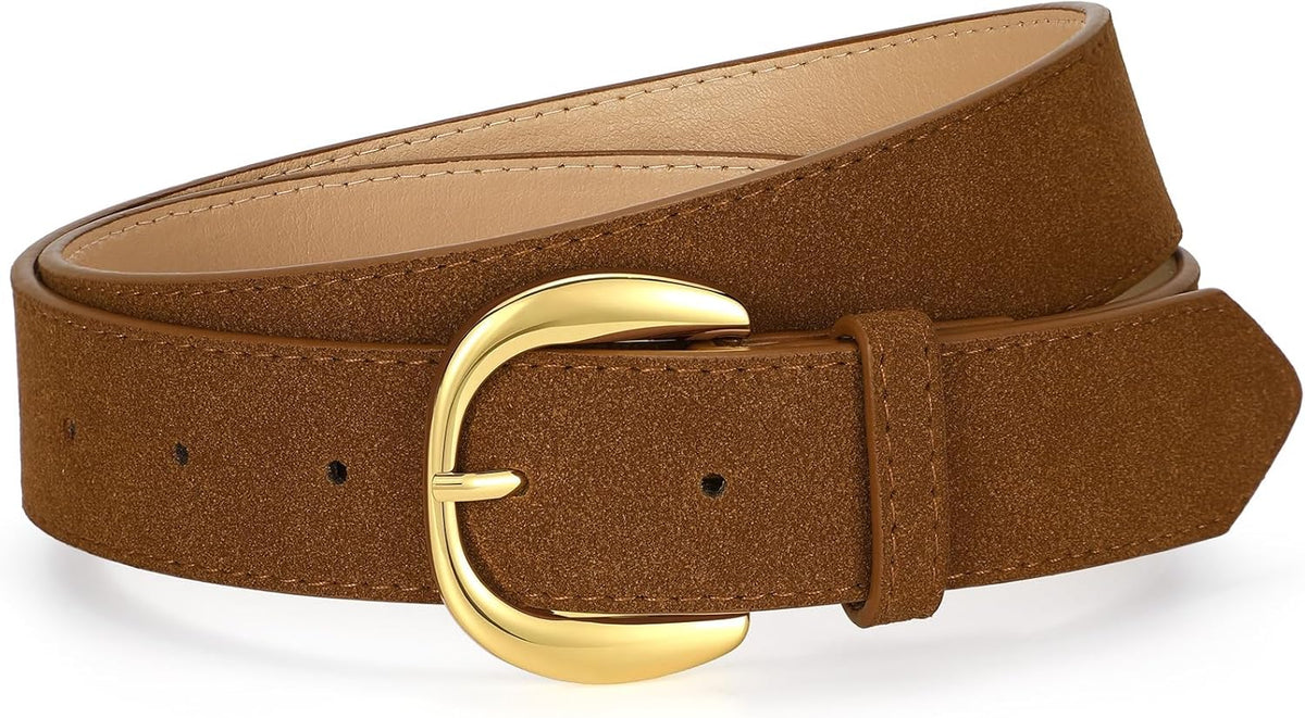 Women Suede Leather Belt for Jeans Dresses Ladies Waist Belt with Retro Gold Buckle
