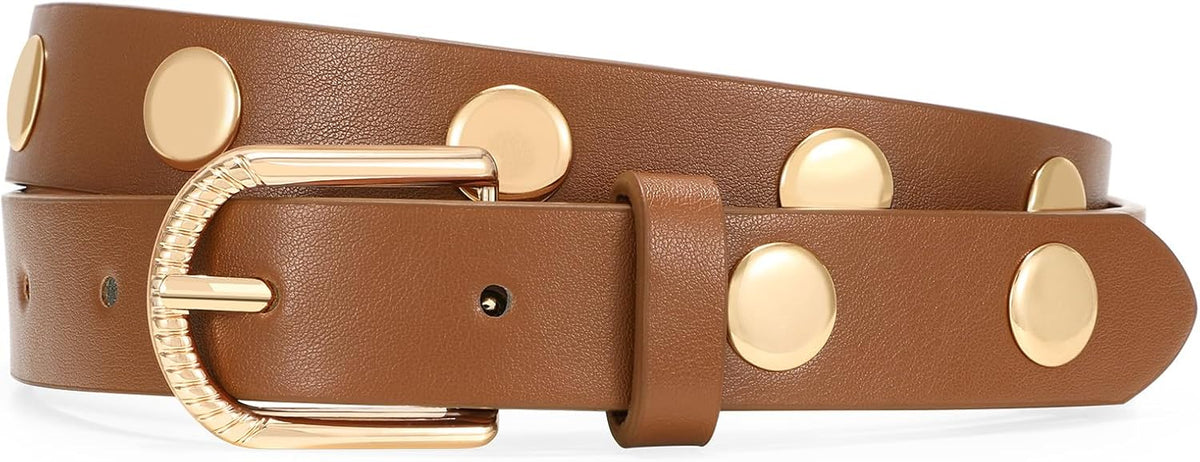 Skinny Leather Belt for Women Studded Thin Belt for Fashion Jeans Dress Ladies Waist Belts