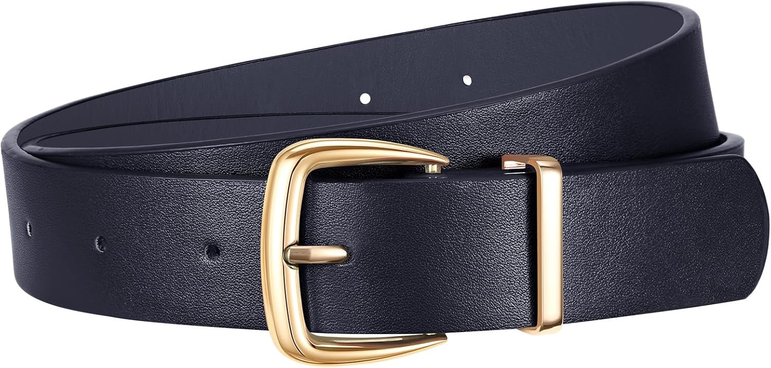Women's Leather Belts for Jeans Dress Pants Women Fashion Leather Belt with Gold Buckle