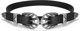 Western Leather Belts for Women Jeans Dress Cowgirl Thin Ladies Belt with Double Sliver Buckle