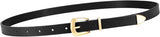 Women Skinny Leather Belt for Jeans Dress Black Thin Waist Belt Ladies Belt with Gold Buckle, M