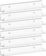 Narrow Floating Shelves for Vinyl Record 6 Pack, 12" Clear Wall Shelves for Nail Polish/Book/Picture/Makeup, Acrylic Wall Display Shelf Organizer for Bedroom, Living Room, Bathroom Decor