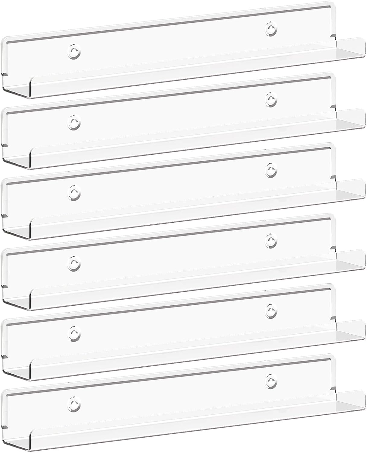 Narrow Floating Shelves for Vinyl Record 6 Pack, 12" Clear Wall Shelves for Nail Polish/Book/Picture/Makeup, Acrylic Wall Display Shelf Organizer for Bedroom, Living Room, Bathroom Decor