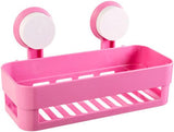 Plastic Organizer Rack for Bathroom Kitchen Storage Box Basket Organization W/Wall Mounted Suction Cup (Pink)