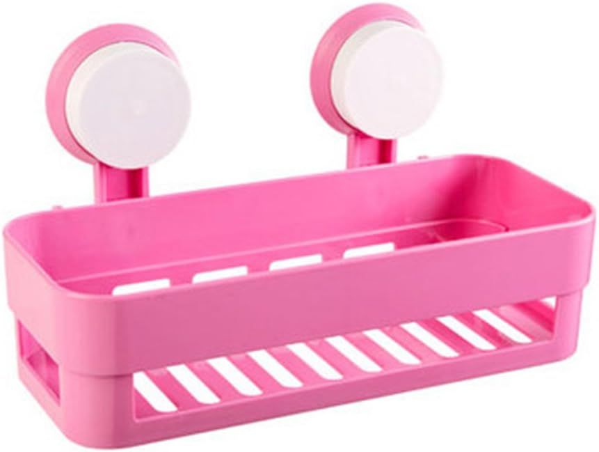 Plastic Organizer Rack for Bathroom Kitchen Storage Box Basket Organization W/Wall Mounted Suction Cup (Pink)