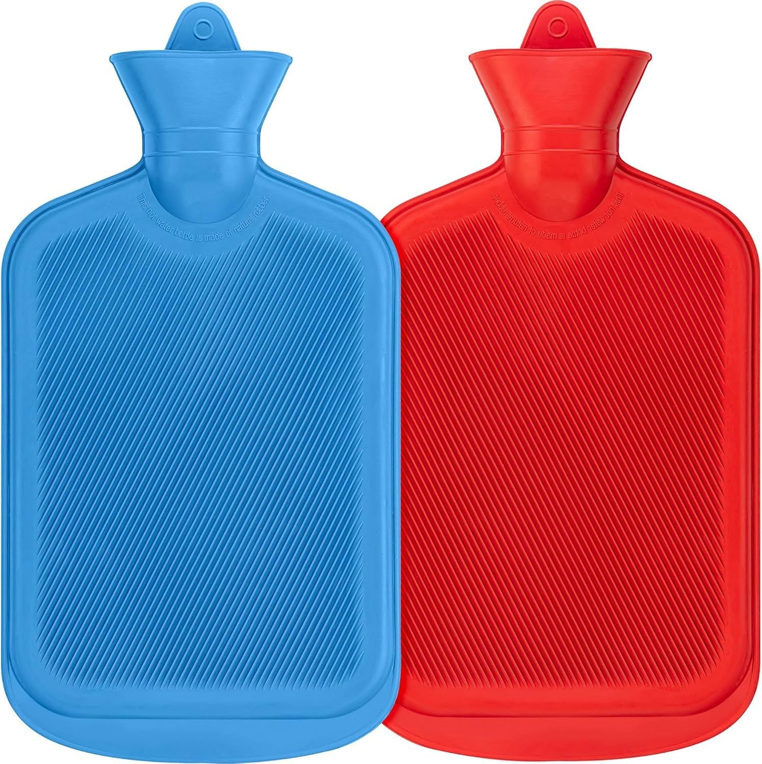 [2 Pack] Hot Water Bottles, 2L (68oz) Natural Rubber -BPA Free- Durable Large Hot Water Bag for Hot Compress and Heat Therapy, Pain Relief Heating Pad, (Random Colors)