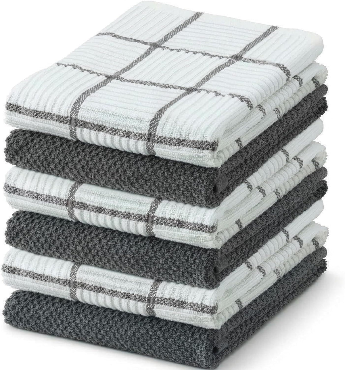 6 Pack Large Kitchen Towels, 16x27 inch Absorbent Dishcloths, 100% Cotton Cleaning Cloth, Gray Set (Pack of 6)