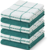 6 Pack Large Kitchen Towels, 16x27 inch Absorbent Dishcloths, 100% Cotton Cleaning Cloth, Teal Set (Pack of 6)