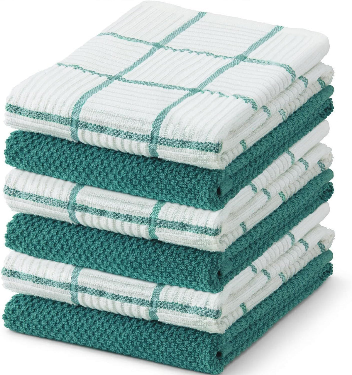 6 Pack Large Kitchen Towels, 16x27 inch Absorbent Dishcloths, 100% Cotton Cleaning Cloth, Teal Set (Pack of 6)