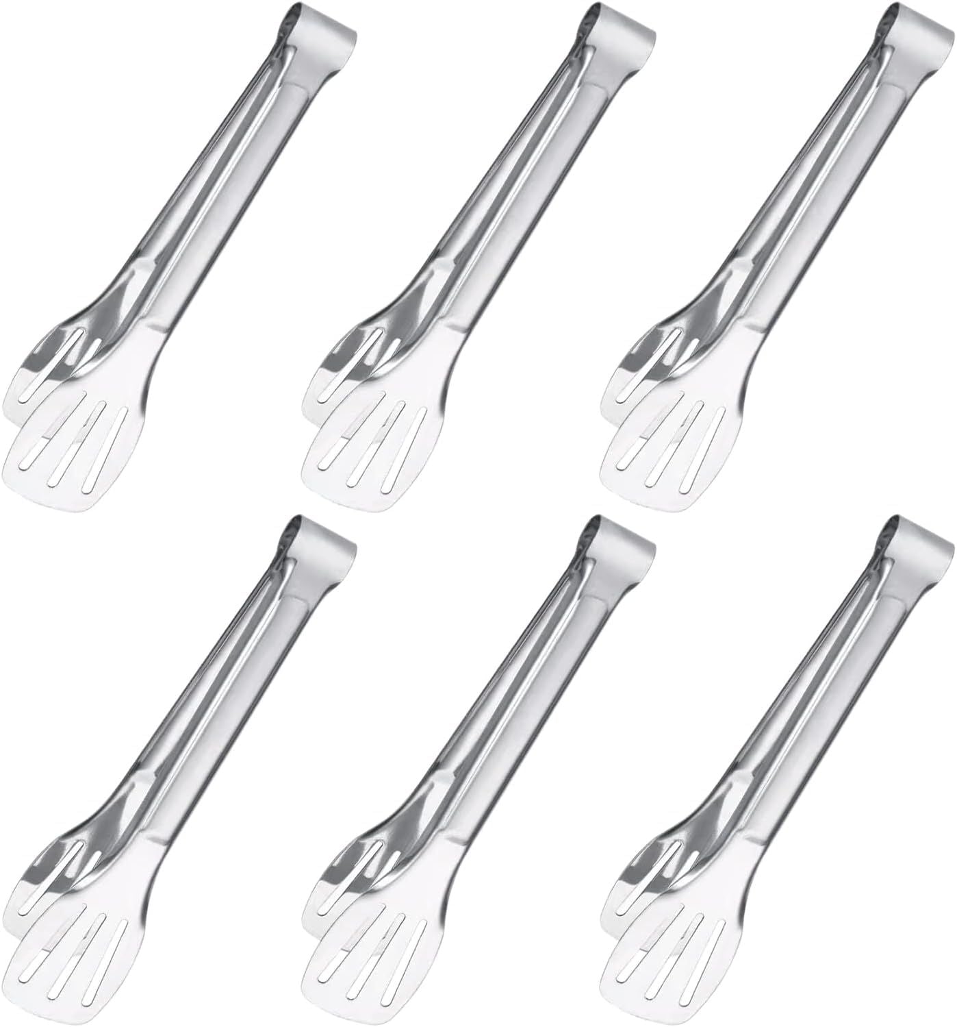 6PCS Serving Tongs, 7Inch Buffet Tongs, Stainless Steel Food Tong Small Serving Utensils for Cooking, Entertaining, Salad, Barbecue, Buffet, Toast and Steak by  (Stainless buffet tongs)