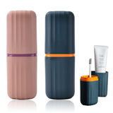 2Pcs Travel Toothbrush Cup Case, Portable Toothbrush Holder Case for Traveling, Camping, Business Trip and School, Plastic Toothbrushes Toothpaste Set with Two Colors (Navy blue and Lotus color)