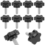 10PCS 1/4-20 Black Star Knobs, Threaded Knurled Thumb Nuts for Mechanical Instrument, Grip Knob Screw/Star Hand Knob for Umbrella Base Replacement, Female Threaded Hexagon Head Thru Knob