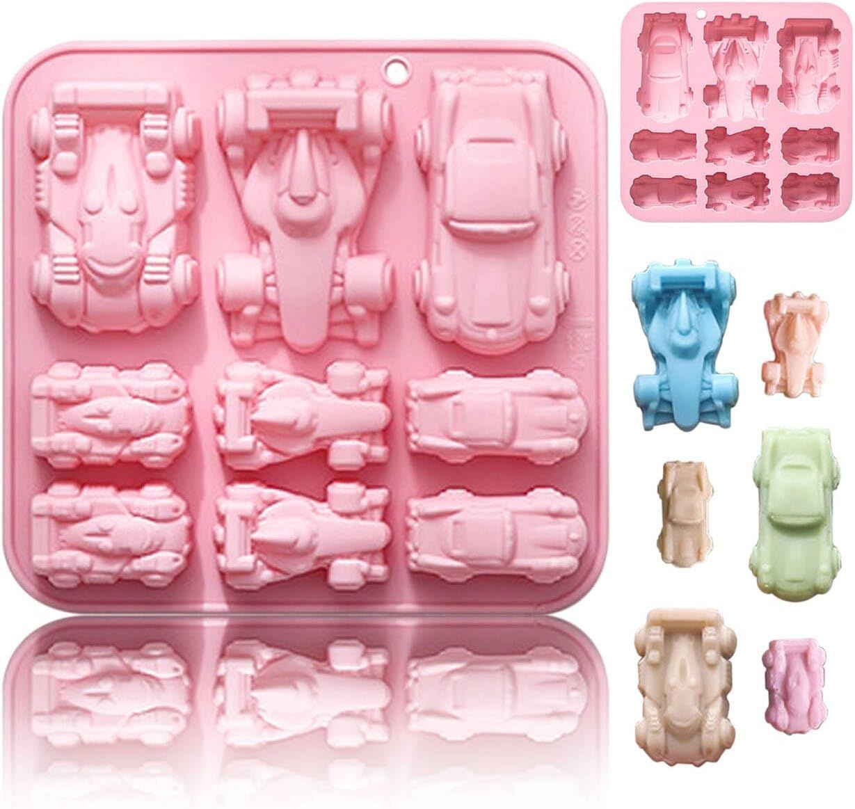Race Car Silicone Mold,Silicone Car Chocolate Mold,9 Cavity 3D Sports Car DIY Silicone Baking Tool for Cake Decorations, Jello, Candy, Gummy,Fondant