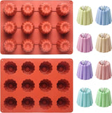 Canele Molds Canele Mold Silicone,12-Cavity Non-Stick Canele Mold Baking Cake Pan for Bread Muffin Candle Ice Cream Jelly Pudding Soap Making, Red