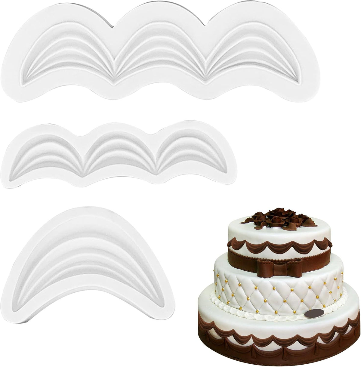 Fondant Swag Molds | Cake Border Draped Swag Silicone Mold | 3Pcs Set Wave-shaped Molds for Baking & Decorating | Safety Cake Mold for Fandant Candy Chocolate | Wedding Birthday Party Cake Decoration