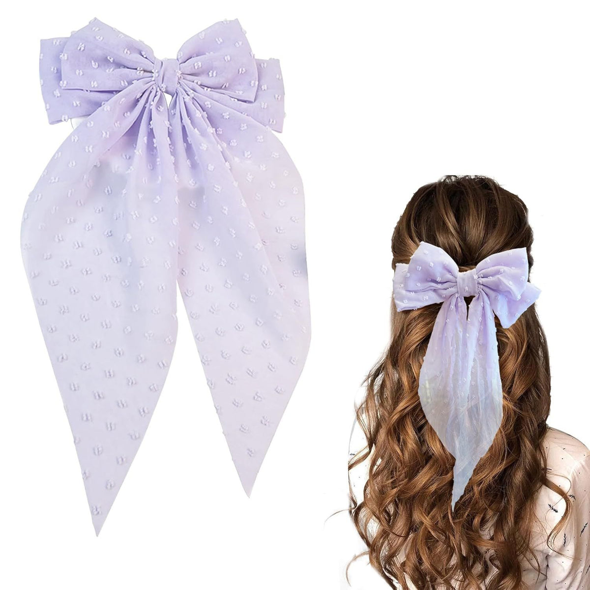 8in Hair Bows Barrettes for Women & Girls: Large Satin Bow Hair Clip with Long Tail - Elegant Hair Ribbon for French Stylish Looks -Chic Soft Cloth Oversized Bows Hair Accessories (Purple)
