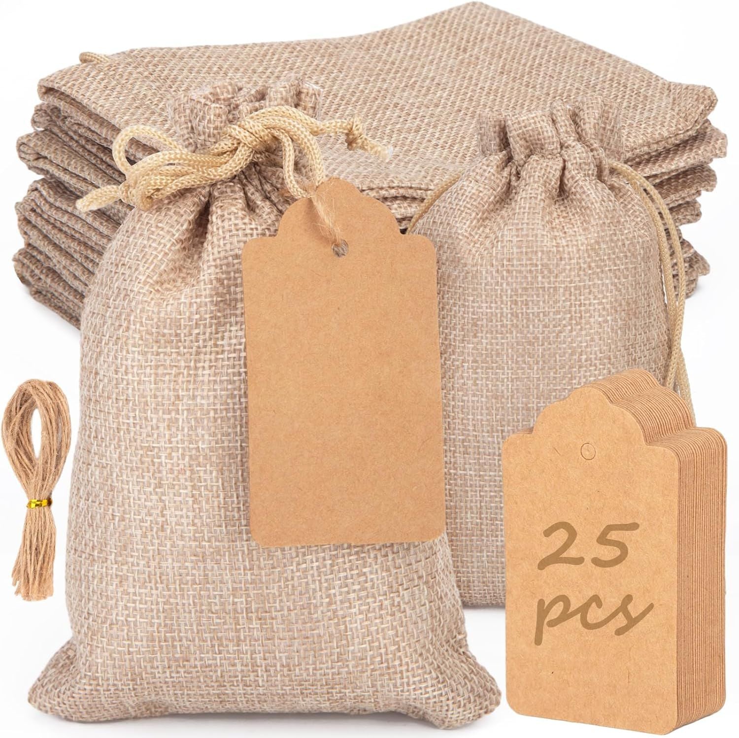 25PCS Small Burlap Gift Bags With Drawstring, 4x6 Inch Small Linen Sack Bags Jewelry Pouches for Wedding Party Favors DIY Crafts