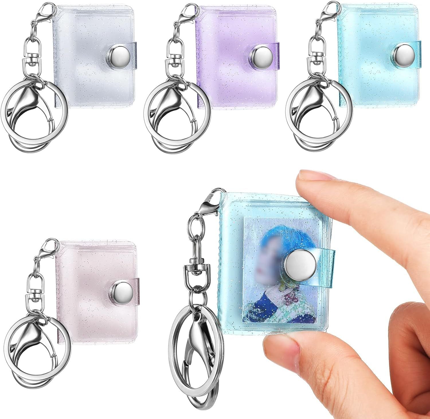 4 Pack 1 Inch Mini Small Photo Album 16 Pockets Photo Storage with Keychain Mini Album Keychain for Picture Card Holder Storage Book Wedding Anniversary Birthday