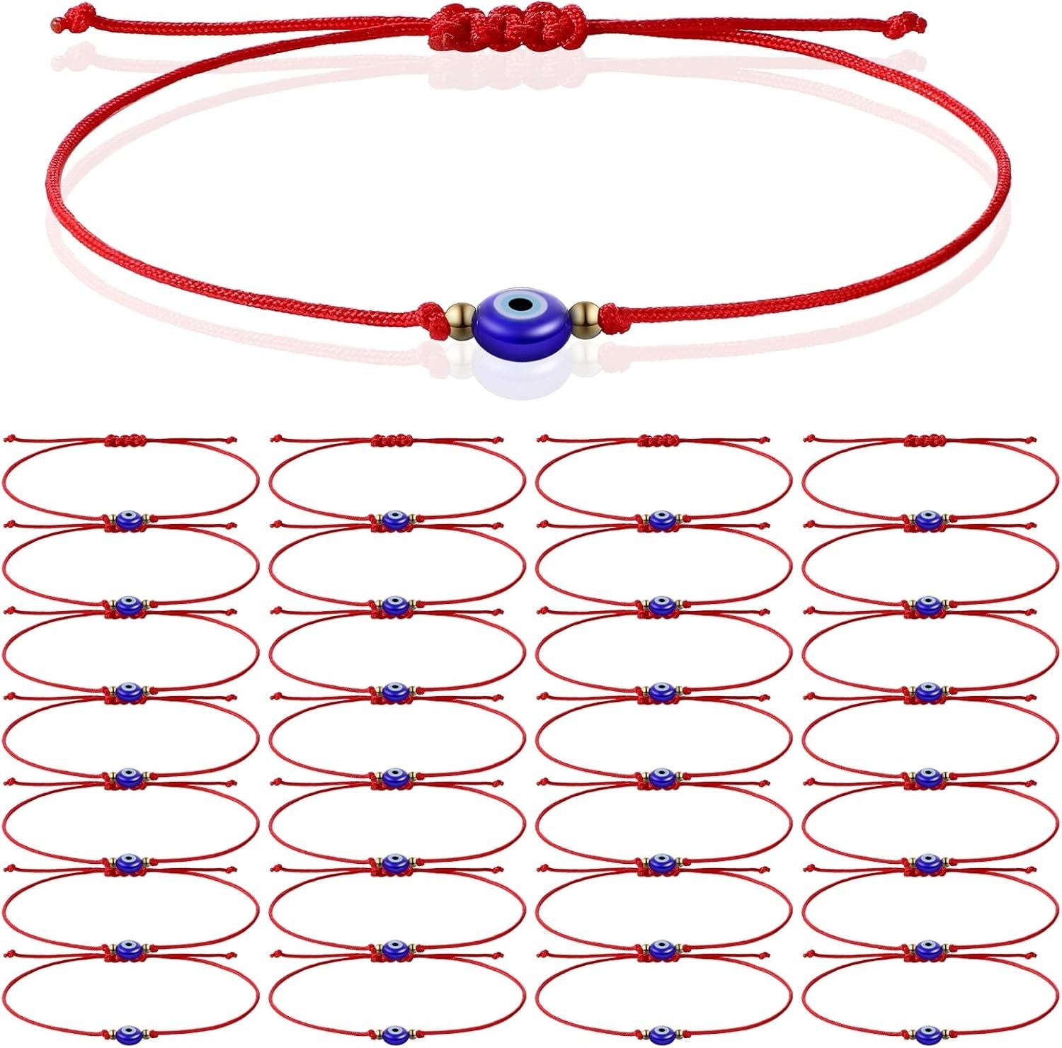 30 Pcs Evil Eye Bracelets Red String Protection Bracelets Adjustable Evil Eye Red Rope Knot Strand Anklets Kabbalah Mal De Ojo Luck Jewelry for Women Men