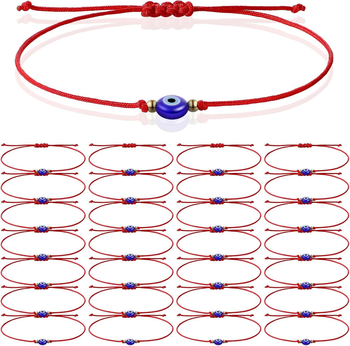 30 Pcs Evil Eye Bracelets Red String Protection Bracelets Adjustable Evil Eye Red Rope Knot Strand Anklets Kabbalah Mal De Ojo Luck Jewelry for Women Men