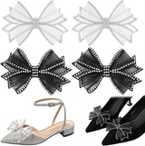 2 Pairs Bow Shoe Clips for Women Dress Shoes Mesh Bow Rhinestone Shoe Clip Detachable Classic Fashion Sparkling Bow Heels Shoe Charms Bridal Wedding Party Crystal Shoe Buckles