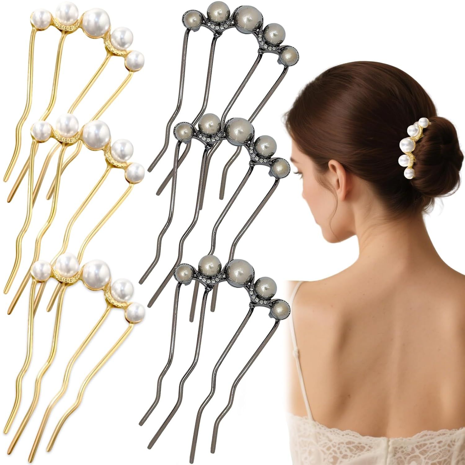 6 Pcs Wedding Pearl Hair Comb U-Shape Side Comb legant Vintage French Pearl Hair Pins Hair Clip Bridal Hair Accessories for Brides, Bridesmaid, Party, Daily, Holiday