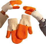 Women's Winter Warm Fleece Knitted Mittens wuth Funny Goose Design