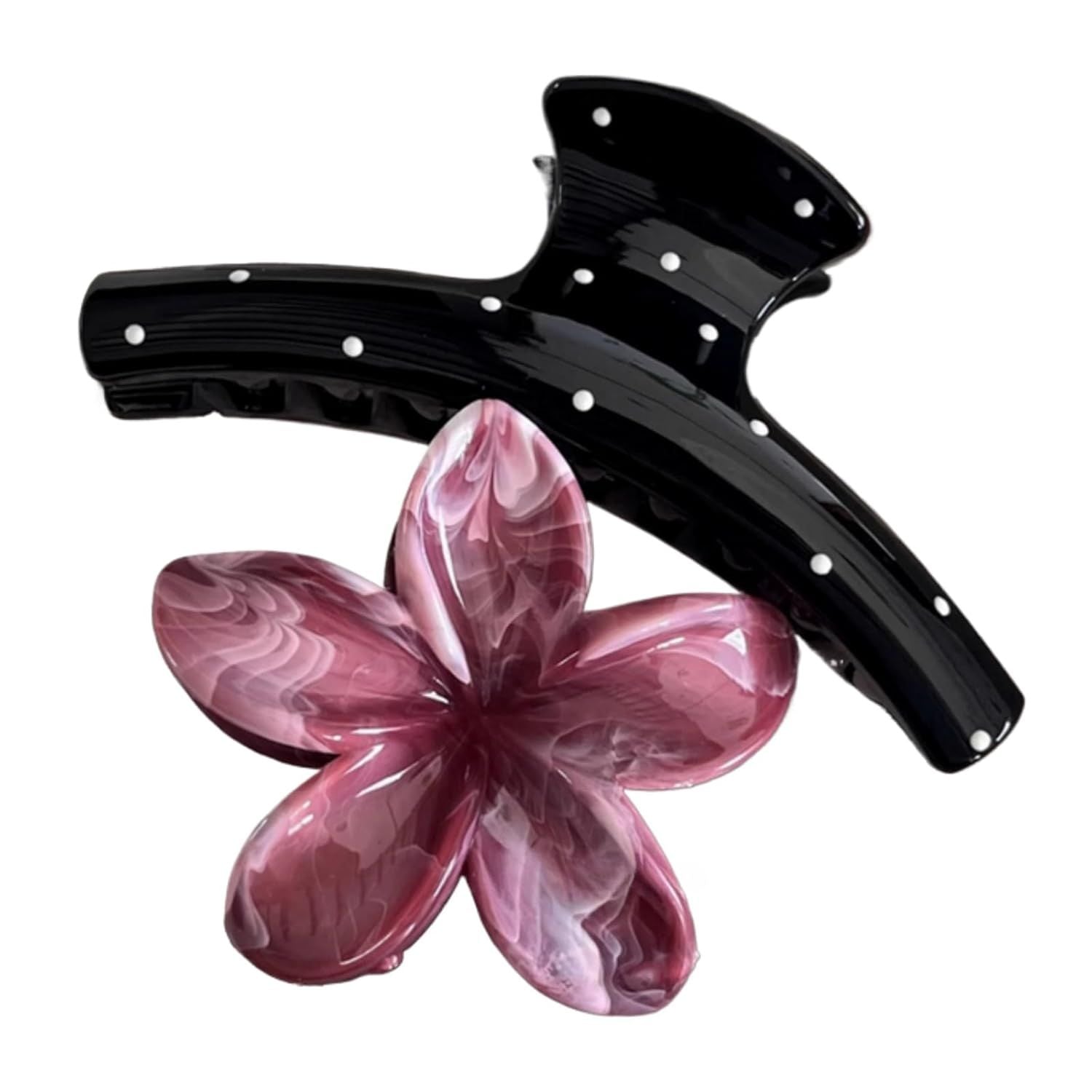 2 Pcs Ombre Flower Hair Claws Black White Polka Dot Hair Clips, Hawaiian 3D Sunflower Hair Accessory (Black + Red)