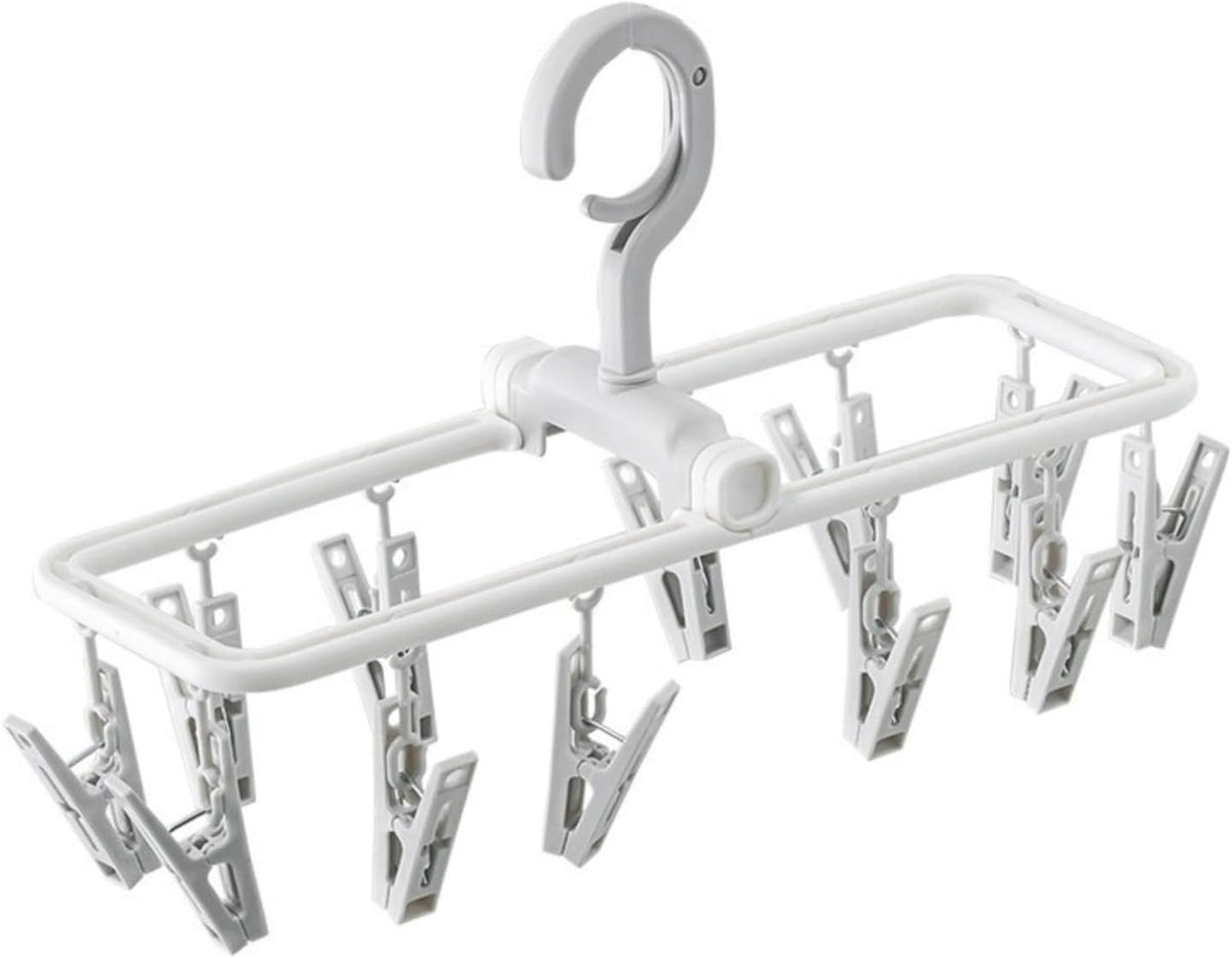 2 Pack Clothes Drying Rack with 12 Multiple Clips, Foldable Portable Travel Hanger for Socks Underwear Bras (White)
