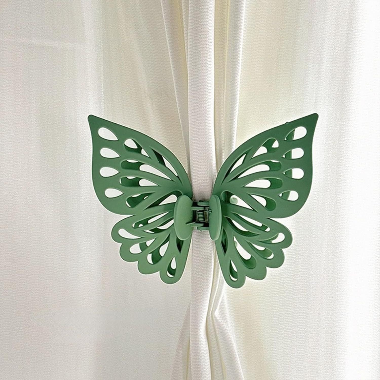 Butterfly Shape Curtain Claw Clips 2 Pack, Decorative Curtain Holder for Living Room Bedroom, Creative Drapery Tieback (Green,2)