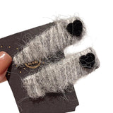 2 Pack Fuzzy Stripy Hair Clips with Velvet Heart for Women Winter, Classy Gray/Red Barrettes Korean Style Hair Pins (Grey)