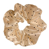 2 Packs Large Scrunchies Black White Polka Dot Satin Elastic Hair Tie, Classic Elegant Nostalgia Hair Band for Women (Beige)