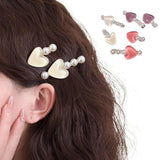 3 Pairs Heart Pearl Hair Clips, Cute Princess Hairpins for Bangs Hair Accessories for Women Girls (White Pink Purple)