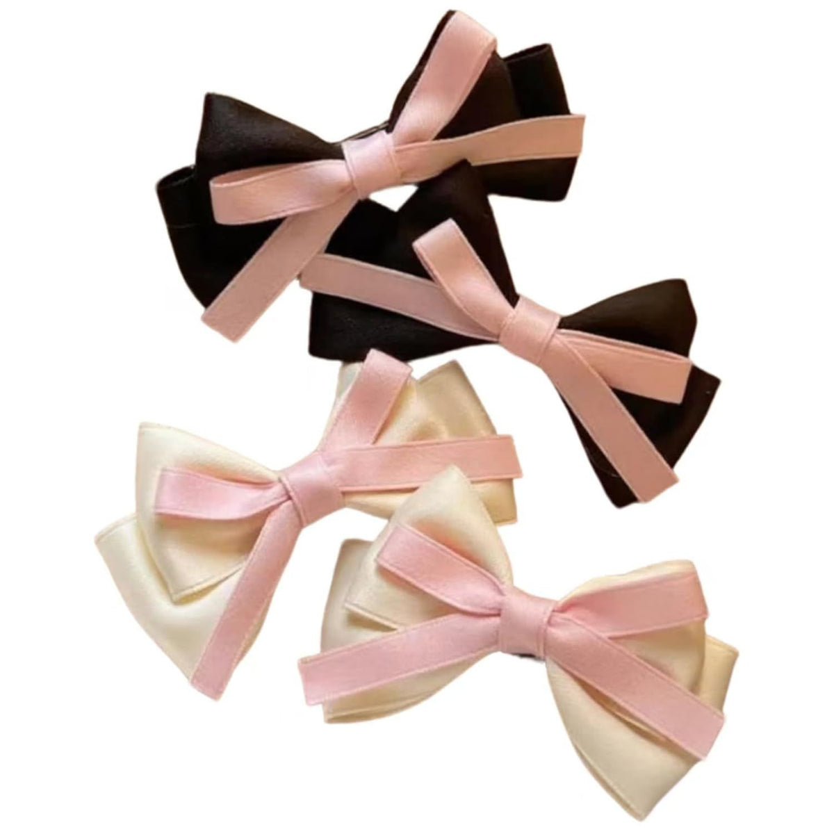 4 Pcs Cute Silky Bow Hair Clips for Girls Women, Princess Style Hair Pins Hair Accessories for Twin Tails (Black White)