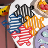 4 Pcs Creative Puzzle Shaped Heat Resistant Table Mat Set Insulated Coasters for Cups Bowls Pots Plates (Red Blue Orange Black,3.7x4.7 Inch)