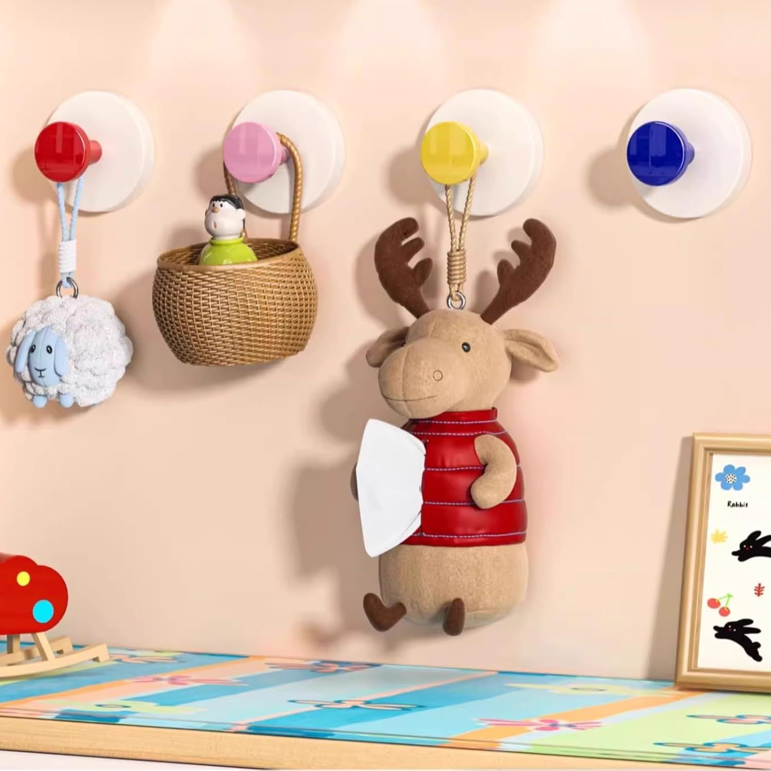 4 Pack No-Drill No-Trace Reusable Vacuum Suction Cup Hooks for Entryway, Doorway Key Holder, Hat Rack Organizer, Bathroom Hanger (Round)