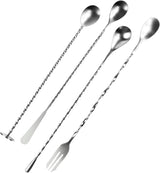 4 PCS Bar Spoon, 304 Stainless Steel Bar Mixing Spoon Stirrers Long Handle Spiral Pattern Mixed Drinks Tools for Drink