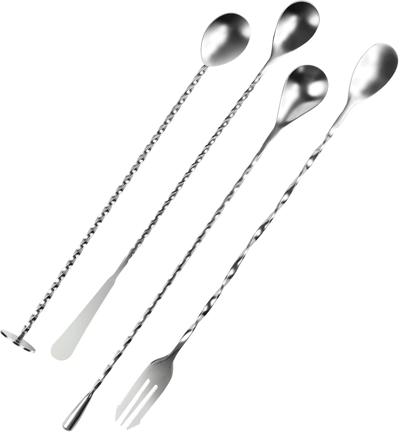 4 PCS Bar Spoon, 304 Stainless Steel Bar Mixing Spoon Stirrers Long Handle Spiral Pattern Mixed Drinks Tools for Drink