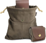 Foraging Pouch Leather Canvas Collapsible Bag Water Resistant Outdoor Camping Storage Folding Bag Mushroom Bags Bushcraft Belt Pouches for Travel Camping Hiking