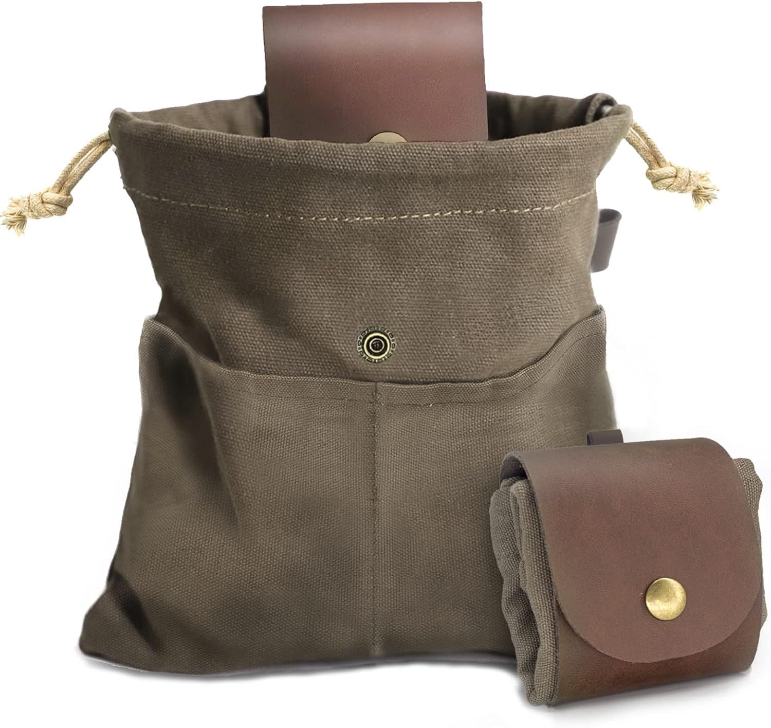 Foraging Pouch Leather Canvas Collapsible Bag Water Resistant Outdoor Camping Storage Folding Bag Mushroom Bags Bushcraft Belt Pouches for Travel Camping Hiking