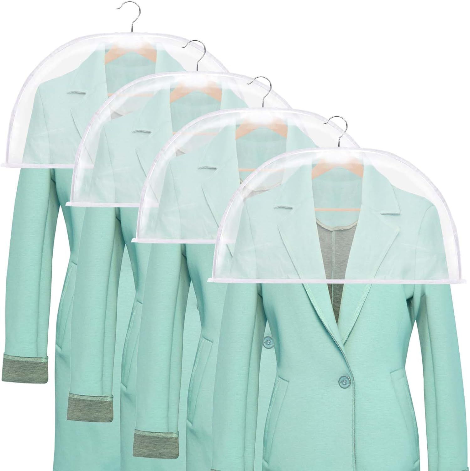 4 Pack Clear Clothing Hanger Shoulder Covers for Clothes Breathable Plastic Gusseted Garment Shoulder Dust Cover Bags Protectors for Hanging Clothes, Suit, Coats, Jackets, Dress Open Closet Storage