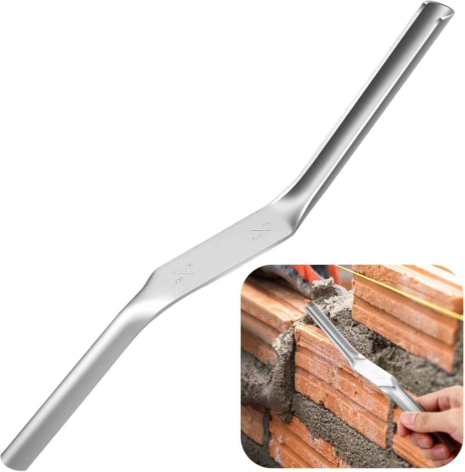 1pcs Tuck Pointing Tools Stainless Steel Masonry Jointer Double Ended Concrete Brick and Block Straightener Tool Wall for Cement Pointing Trowel Tuck Tools (1/2" x5/8")