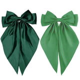 Green Hair Bows for Women Girl, Big Bow Hair Clips, Silky Satin Bows Oversized Long Tail with Clips Barrettes Big Bowknot Hair, St. Patrick's Day Party Accessories