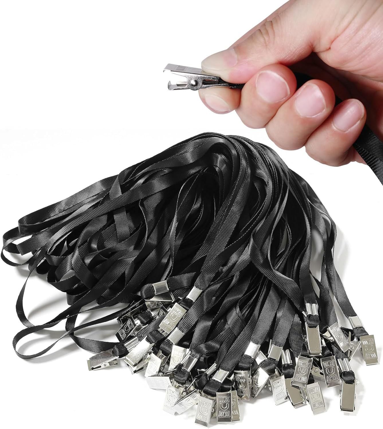 50 Pack Black Lanyard with Clip, Bulk Flat Neck Lanyards for ID Badges Name Tags Card Holders